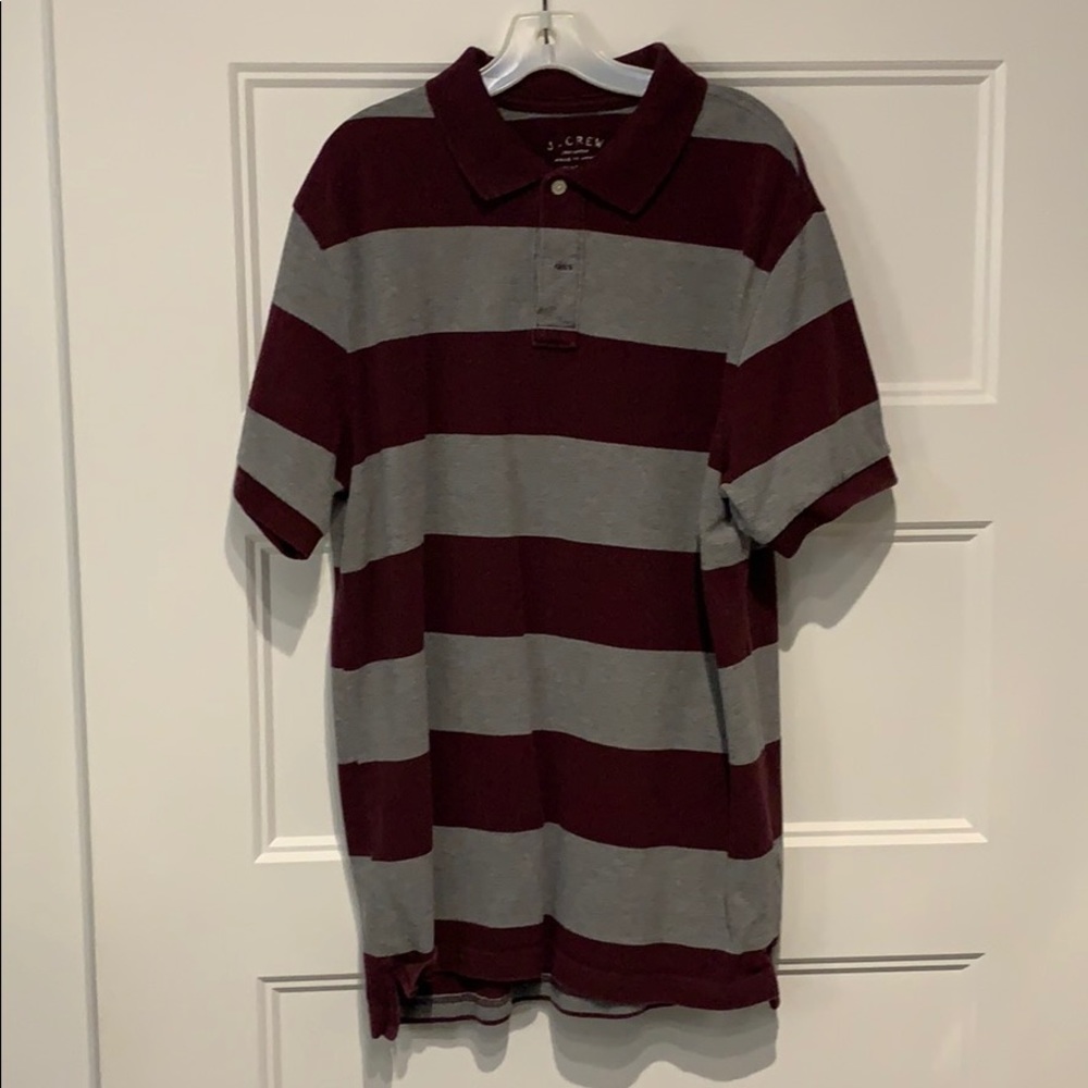 Maroon and gray striped j crew polo